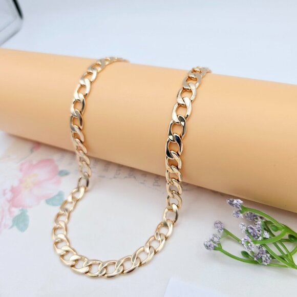 Rose Gold Cuban Chain Necklace Gold Plated Brass 49cm (19.3 Inches), XPNL0064 - Picture 1 of 12